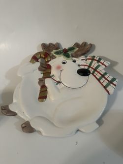 FITZ AND FLOYD PLAID CHRISTMAS 2063/124 REINDEER CANAPÉ Plate Pre-Owned.