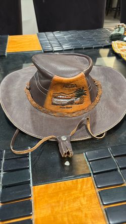 Aruba palm beach dark brown leather hat.