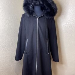 Preston & York Women’s Black Faux Fur Hooded Full Zip Coat  Xlarge
