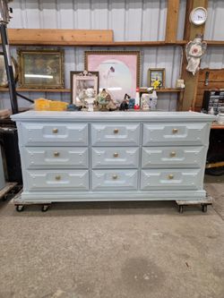 Wood pale blue 9 drawer dresser
