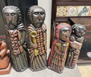 Vintage Folk Art Polychrome Carved Wood Statues