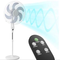 Oscillating Pedestal Fan with Remote Control 12H Timer Portable Adjustable Height 6 Blades Quiet Air Circulator Standing Floor Fan for Bedroom Home Wh
