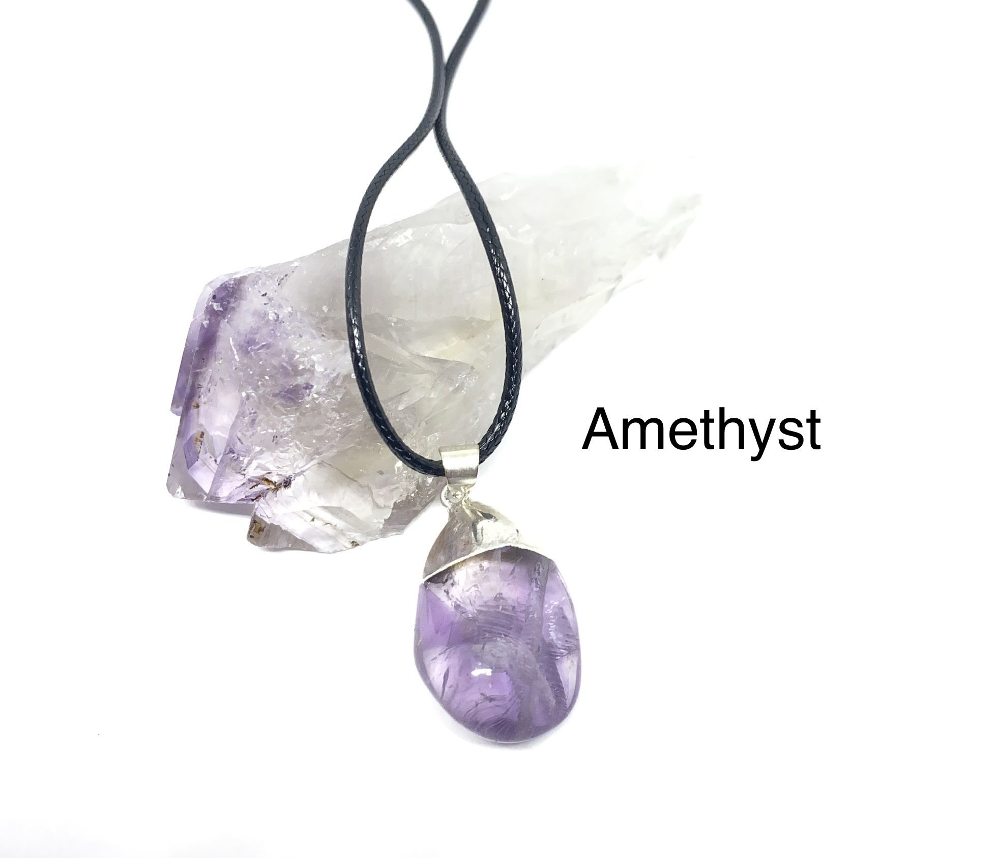 Amethyst Genuine Crystal (3in) & Pendant Necklace Set