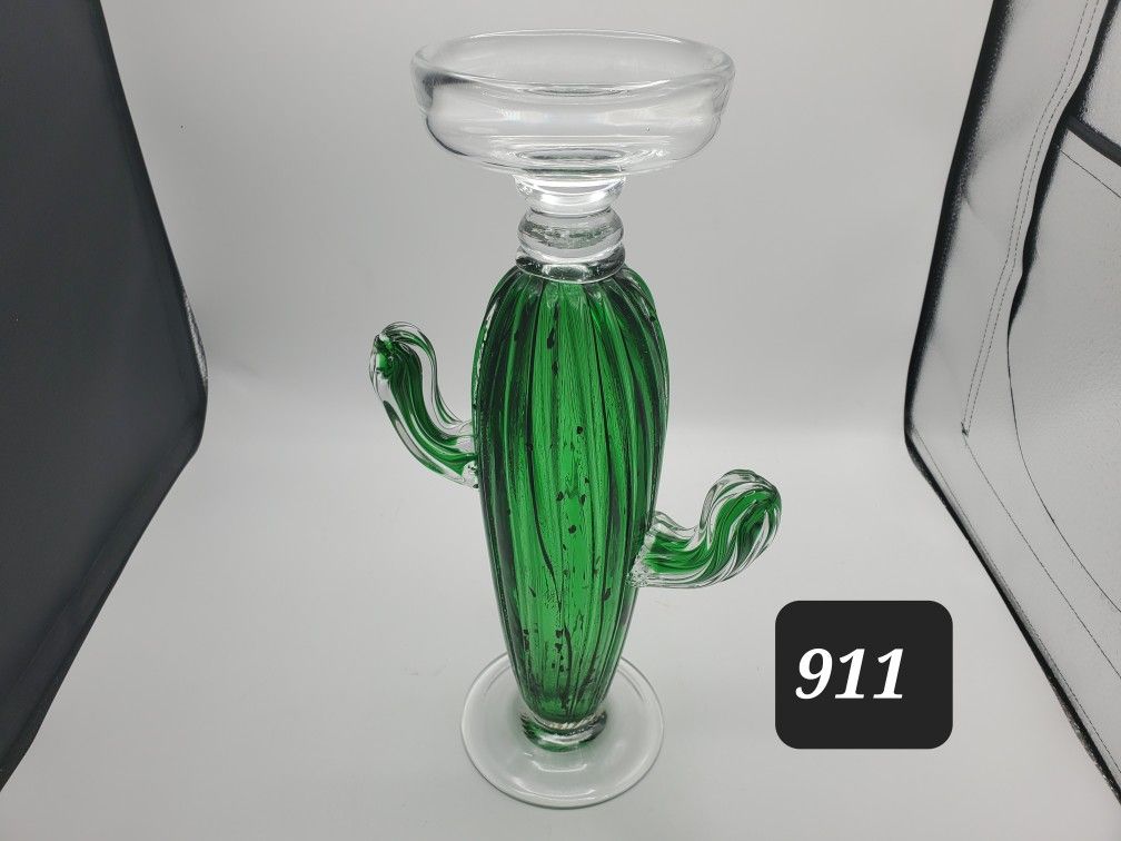 Large Glass Cactus Candle Holder