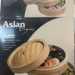 3 Pc Bamboo Steamer Set 