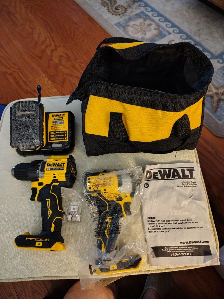 2-DeWalt Drills, Battery, Charger & Bag-New