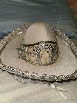 white and silver mariachi sombrero