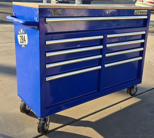 YUKON 46" 9 Drawer Tool Box Mobile Storage Cabinet with Solid Wood Top