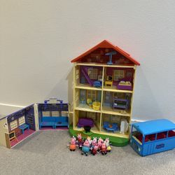 Peppa Pig Toys - Family Home Playset & School Bus & Schoolhouse