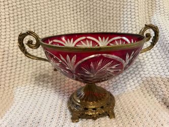 Martin Benito French red cut to clear crystal centerpiece bowl