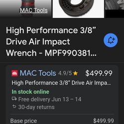 Mac Tools High Performance 3/8" Drive Air Impact Wrench 