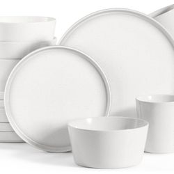 Stoneware Dinnerware Set, 16-Piece Dishes Set for 4, Speckled Starlight White