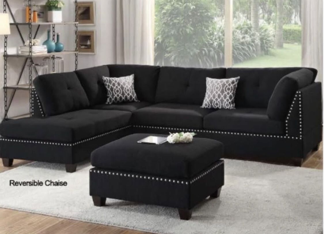 New Black Or Gray Sectional And Ottoman With Reversible Chaise Sofa Couch