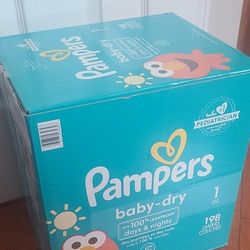 Pampers Baby Dry Baby Diapers Size 1, 198 Count