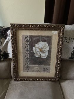 Gold white rose picture frame