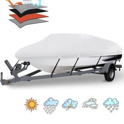 Heavy Duty 1200D PU Waterproof Boat Cover, 20'- 22' Trailerable Marine Grade Polyester Canvas, Fits 20-22ft V-Hull