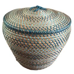 Extra Large Natural Grass Basket w/ Lid 1.5 Feet Tall X 17 Ins Wide Tight Weave