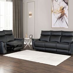 Brand New Black Leather Reclining Sofa & Loveseat 