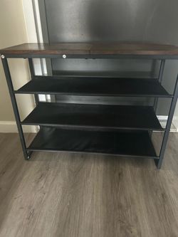 Wood Top Metal Frame Shoe Rack Storage Shelf