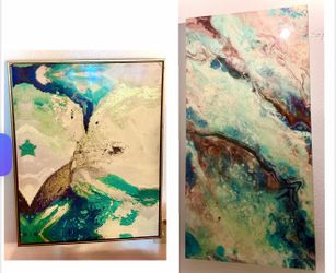 set of 2 high end looking resin art style glossed paintings