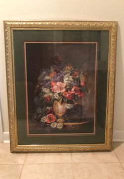 Floral picture in gold finish frame