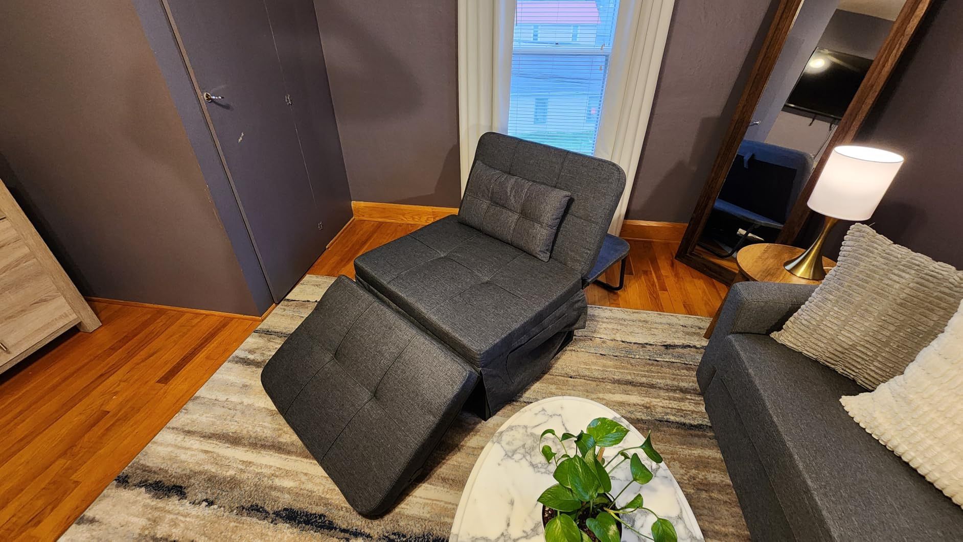 Aiho 4-in-1 Sleeper Chair Bed – Dark Grey, No Assembly Needed