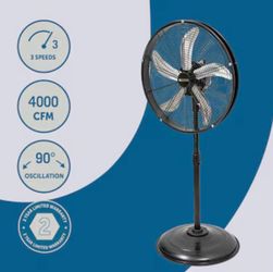 Utilitech 20-in High Velocity Indoor Oscillating Pedestal Fan, in Black