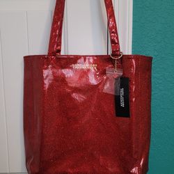NWT MARC JACOBS FRAGRANCES Red Glittery Faux Patent Leather Tote w/ Bag Charm