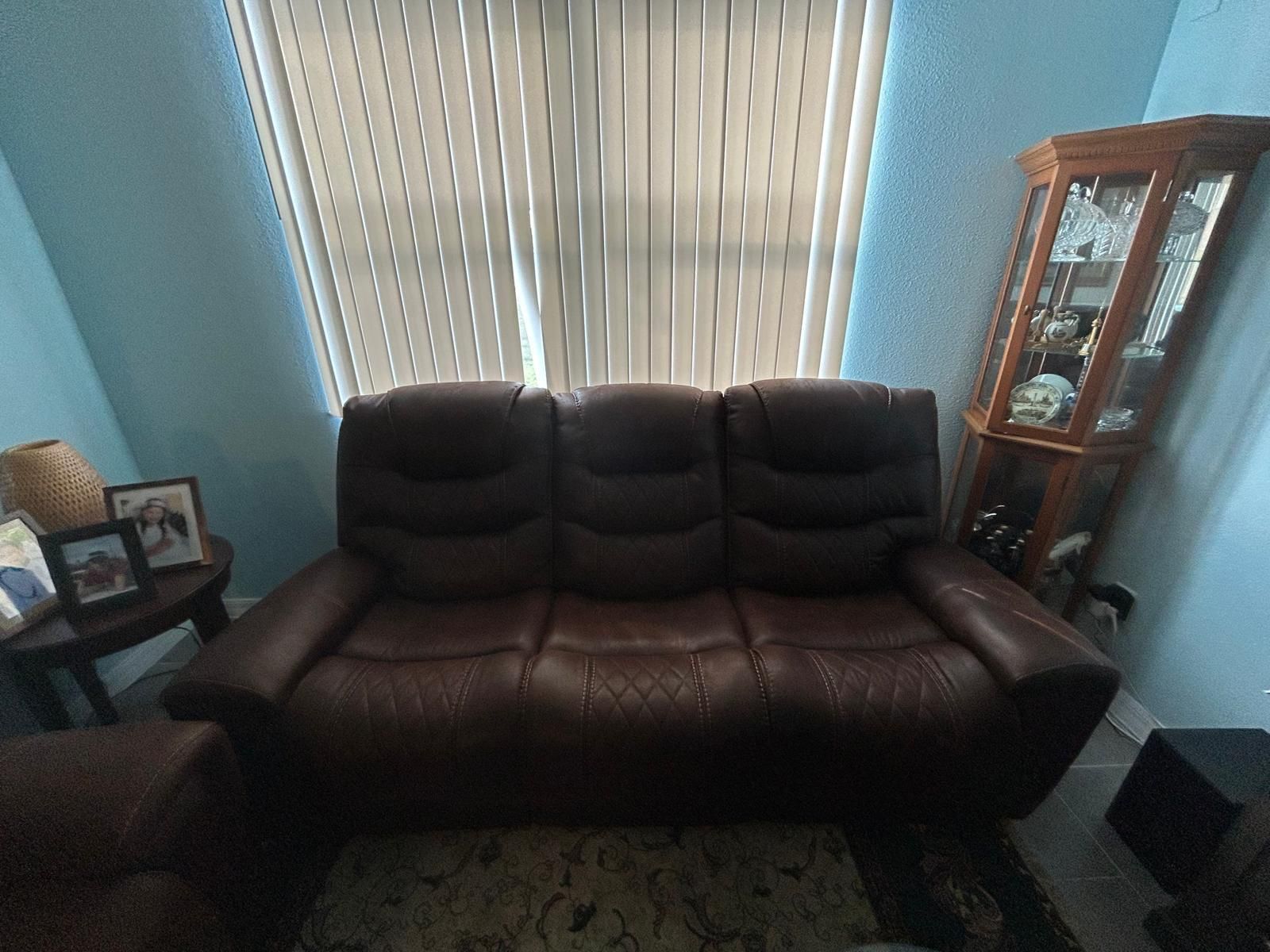 Two Piece Brown Leather Couch Set