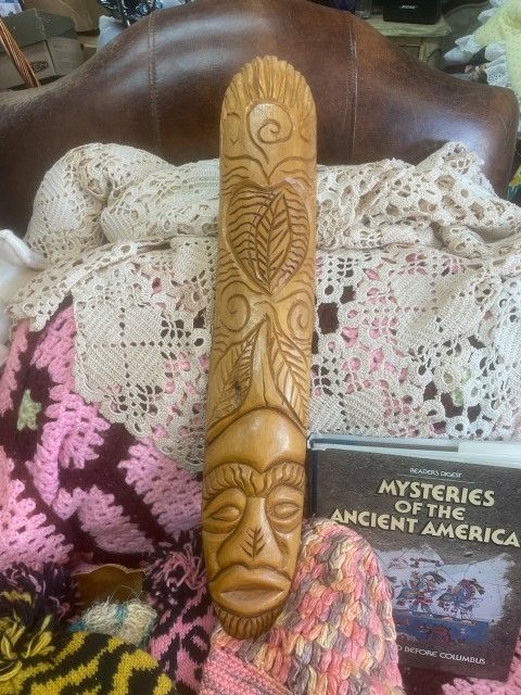 Vintage Wood Carved Long Mask 16"