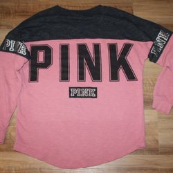 Victoria's Secret PINK Size SM Pink & Black Relaxed Fit Logo Sweatshirt Top