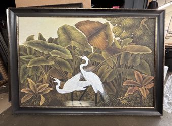 Vintage Mid- Century Egrets Painting 