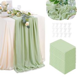 15pcs Sage Green Chiffon Table Runner 27x120in Wedding Party Decorations