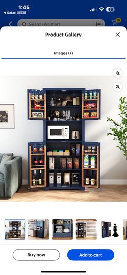 HLR 72" Kitchen Pantry with Shelves, Blue Freestanding Storage Cabinet with Microwave Stand