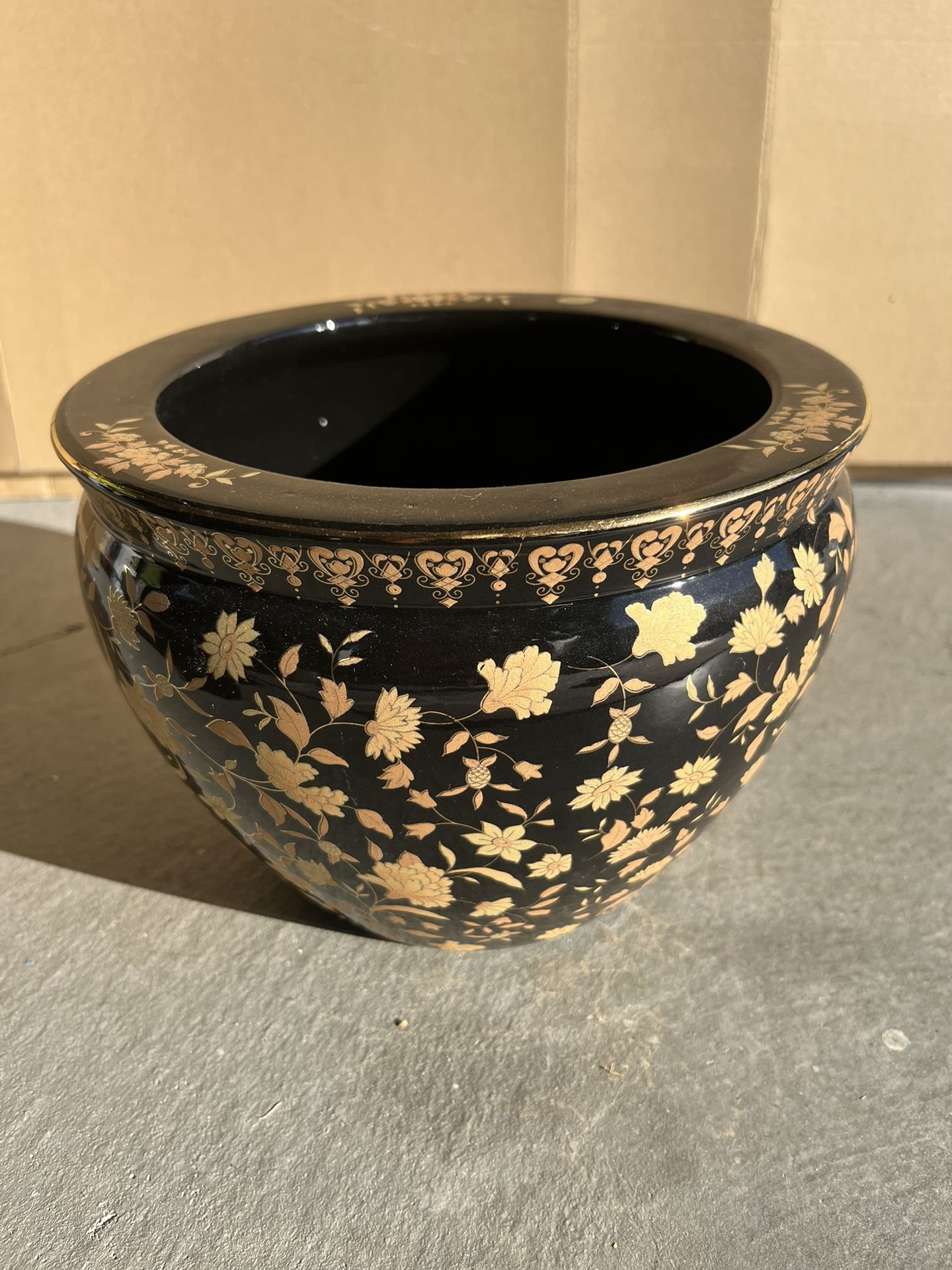 Gold Black Floral Ceramic Vase Flower Pot Planter