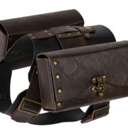 Medieval Leather Dog Armor with Double Leather Pouch set Style with Brass Hardware.