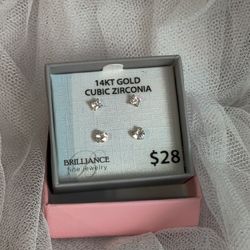 14k Yellow Gold CZ Earrings 