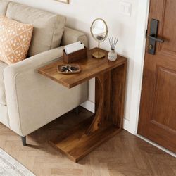 Brand New in Box – Rustic Brown C-Shaped Side Table ✨