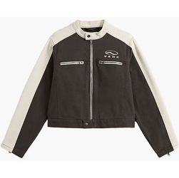 Vans Ryden Biker Jacket Women XS Gray White Full Zip Embroidered Logo New