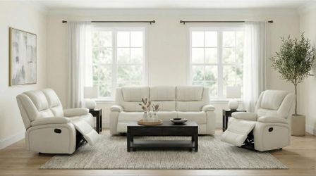  2 Piece Recline Sofa & Recliner Loveseat Set - White Color (Recliner Chair SOLD SEPARATELY)