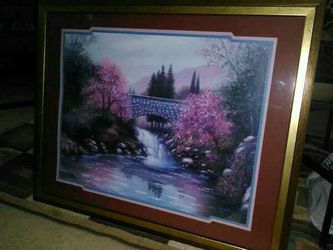 Large wall picture! Home Interiors! The Old Stone Bridge Picture* VTG.