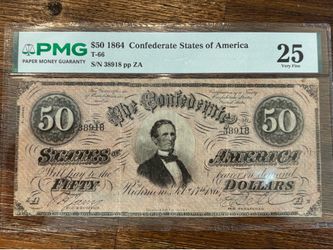 1864 $50 Confederate Note PMG 25 – Civil War Currency