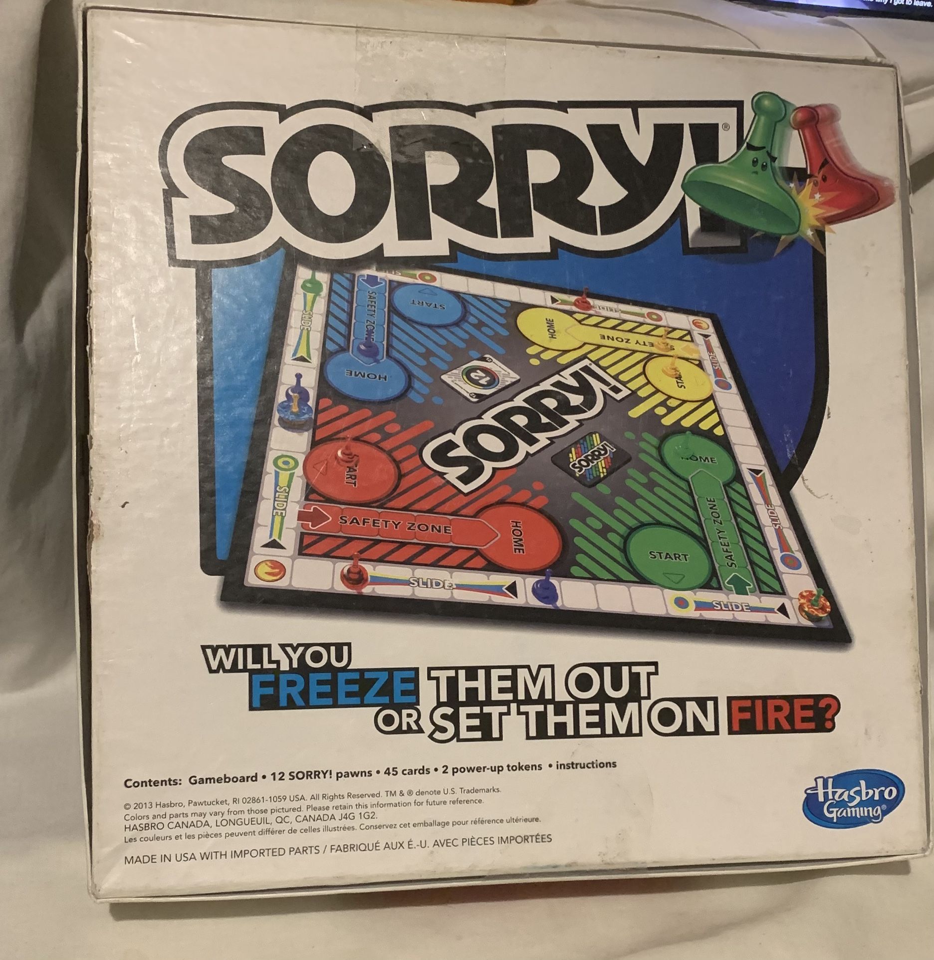 Hasbro Sorry! Board Game Now with Fire & Ice Power-Ups (COMPLETE)