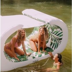 Giant Inflatable Luxury Bali Palm Lounger Cabana Pool Float, Removeable Shade, Two Cup Holders, Luxury Float for Summer Pool Party and Entertainment