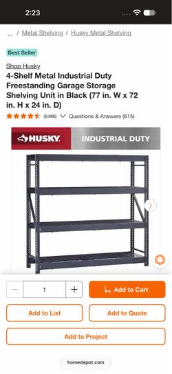 Husky 4-Shelf Industrial Metal Shelving 77x72x24