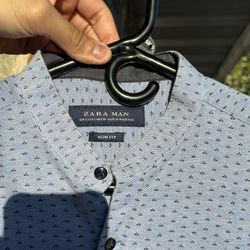 ZARA MAN mens blue button up dress shirt size small slim fit long sleeve 
