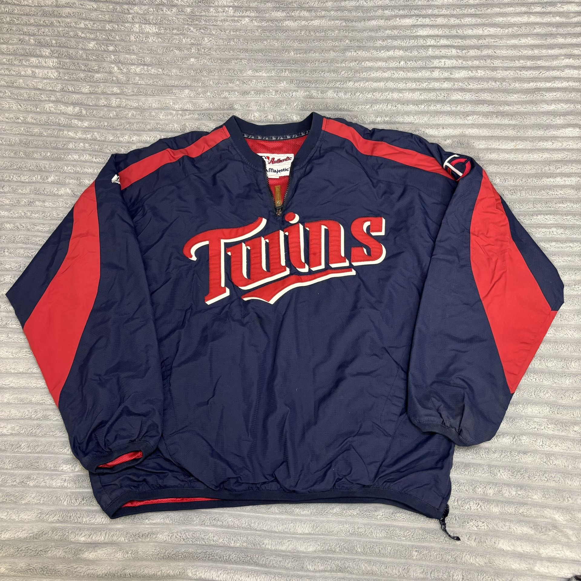 Minnesota Twins 1/4 Zip Pullover Vintage Majestic Size L Mesh pullover 