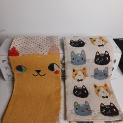 Danica Studio NEW  Meow Meow Dishtowels Set Of 2 Linen Whimsical Colorful Kitche