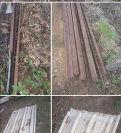 20+ PIECES OF 20 FT R PANEL, 20+ PIECES OF CORNER SEAM FOR R PANEL STRUCTURES AND 10 PIECES OF 4X4 IRON POST REPURPOSED IN EXCELLENT CONDITION DISCOUN