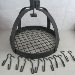 Vtg Hand Forged Wrought Iron Farmhouse Kitchen Hanging Pot Pan Rack

